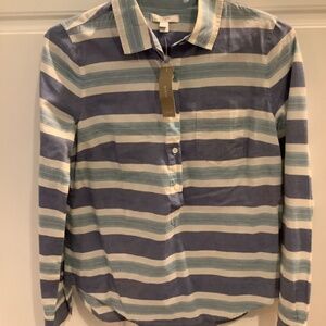 J.Crew Multistripe Popover LS Blue/White Button Down Size 2